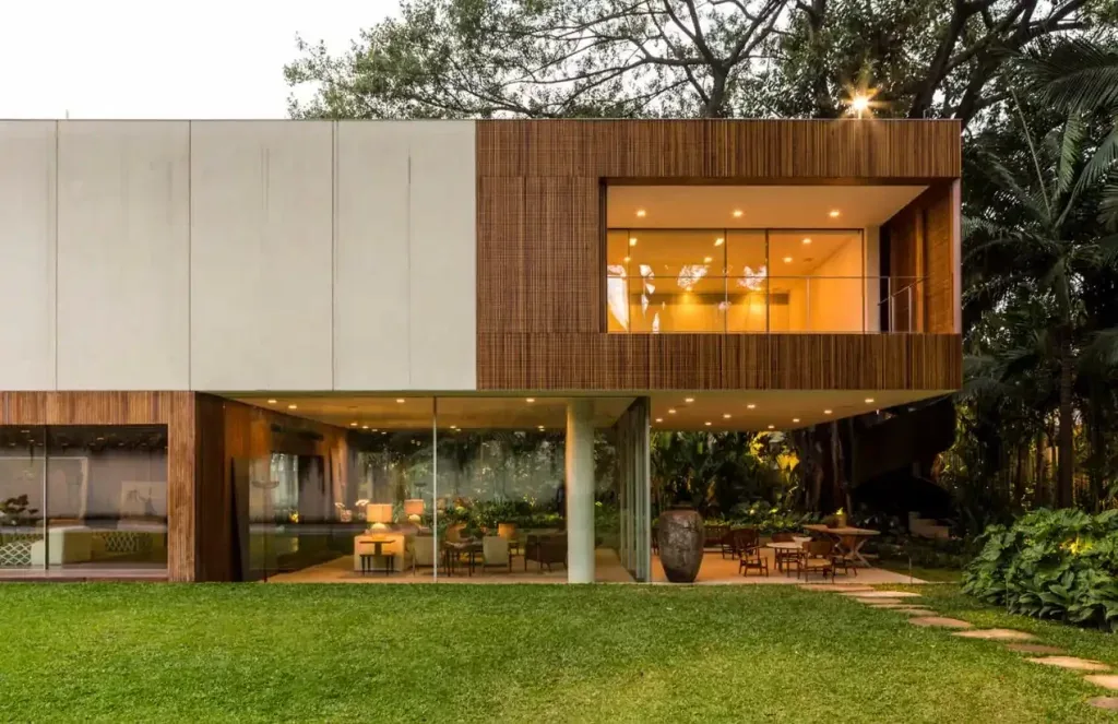 luxury new build Brazilian home with oversized sliding glass doors